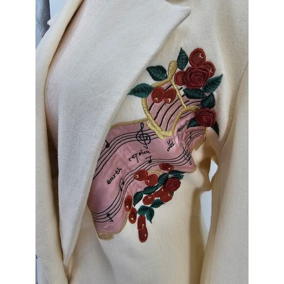 Unique Jenna Size 14 Ivory "Let the Earth Rejoice" Christmas Wool Blazer *Flaws - Picture 3 of 13